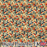 Modern  Geometric Shapes Beige Blue Orange Seamless Pattern Digital Print Fabric by the Metre UK Sewing Quilting Textile