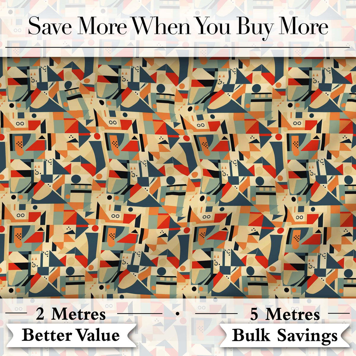 Modern  Geometric Shapes Beige Blue Orange Seamless Pattern Digital Print Fabric by the Metre UK Sewing Quilting Textile