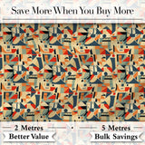 Modern  Geometric Shapes Beige Blue Orange Seamless Pattern Digital Print Fabric by the Metre UK Sewing Quilting Textile