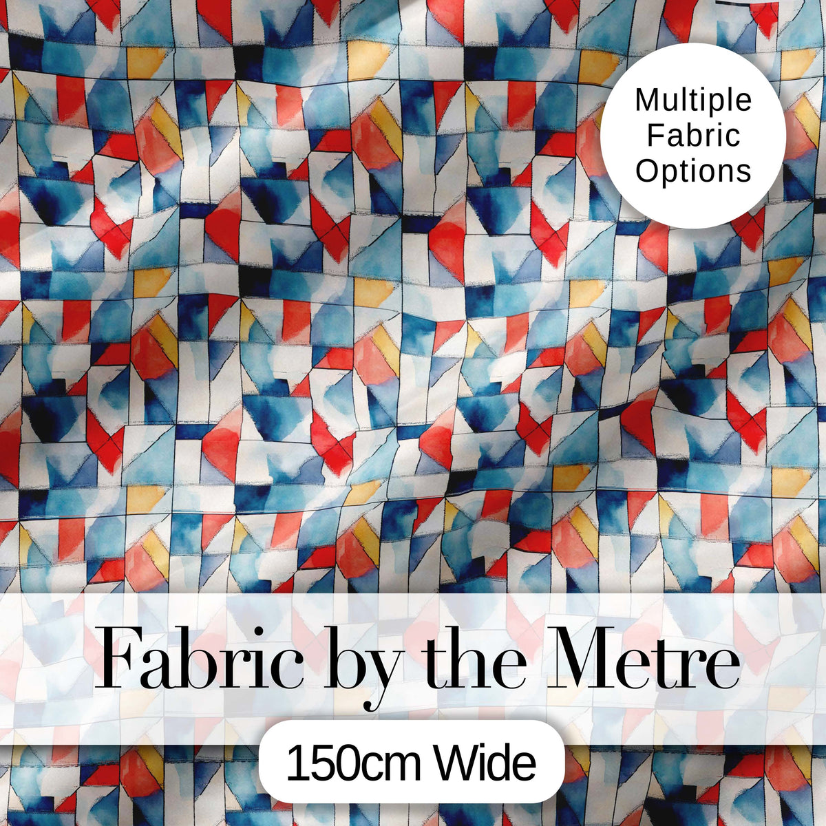 Soft Watercolor Abstract Shapes Red Blue Minimal Seamless Pattern Digital Print Fabric by the Metre UK Sewing Quilting Textile