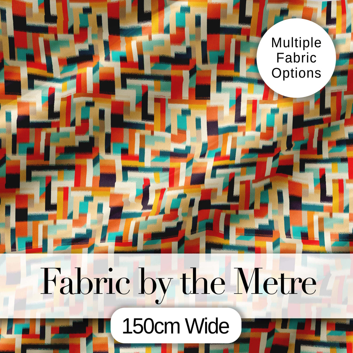 Color Block  Geometric Pattern Beige Orange Blue Seamless Design Digital Print Fabric by the Metre UK Sewing Quilting Textile