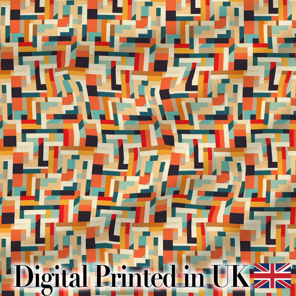 Color Block  Geometric Pattern Beige Orange Blue Seamless Design Digital Print Fabric by the Metre UK Sewing Quilting Textile