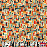 Color Block  Geometric Pattern Beige Orange Blue Seamless Design Digital Print Fabric by the Metre UK Sewing Quilting Textile