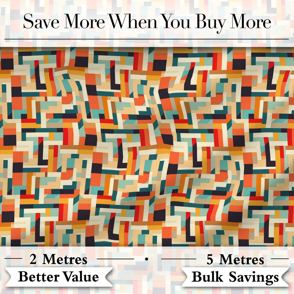 Color Block  Geometric Pattern Beige Orange Blue Seamless Design Digital Print Fabric by the Metre UK Sewing Quilting Textile