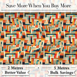 Color Block  Geometric Pattern Beige Orange Blue Seamless Design Digital Print Fabric by the Metre UK Sewing Quilting Textile