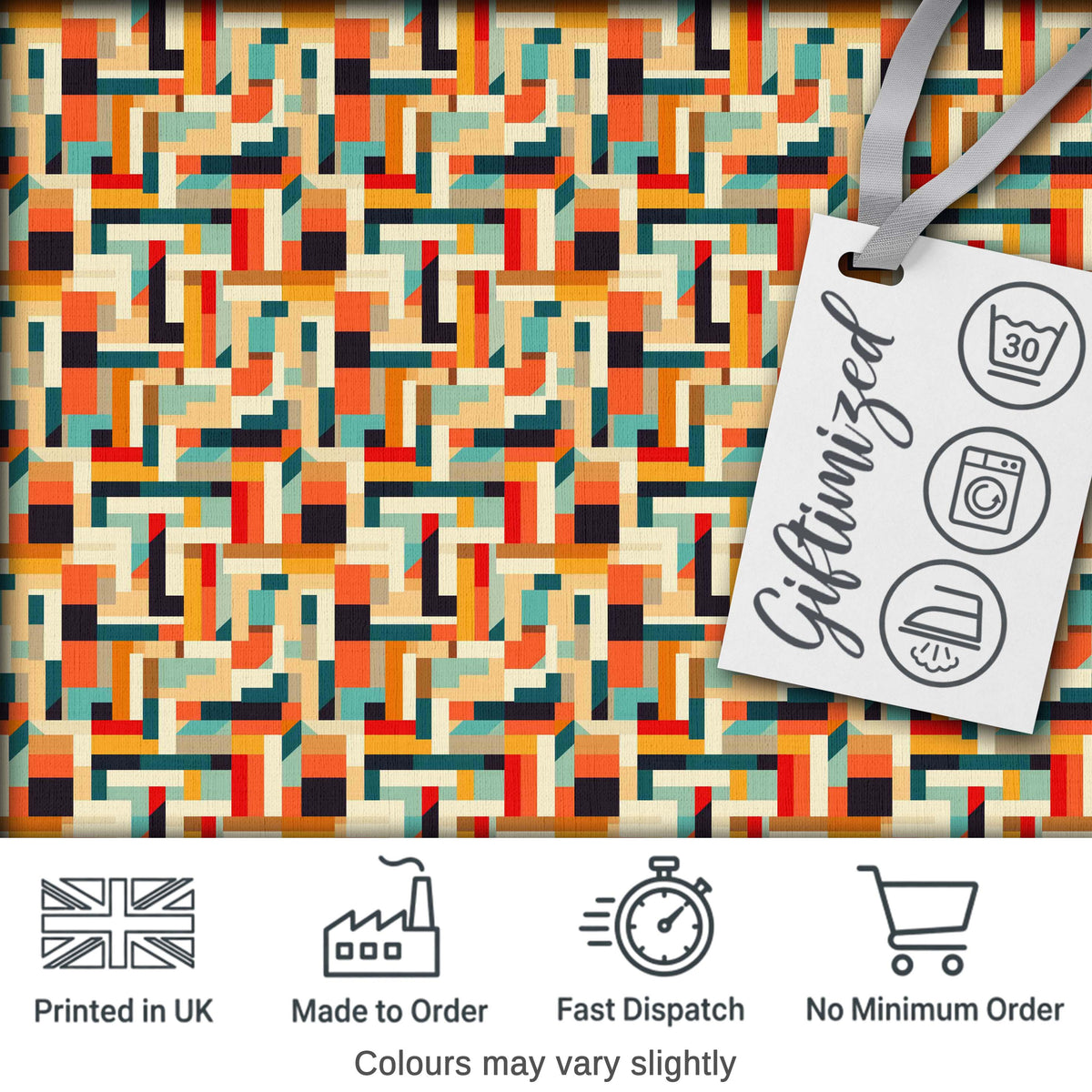 Color Block  Geometric Pattern Beige Orange Blue Seamless Design Digital Print Fabric by the Metre UK Sewing Quilting Textile