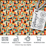 Color Block  Geometric Pattern Beige Orange Blue Seamless Design Digital Print Fabric by the Metre UK Sewing Quilting Textile