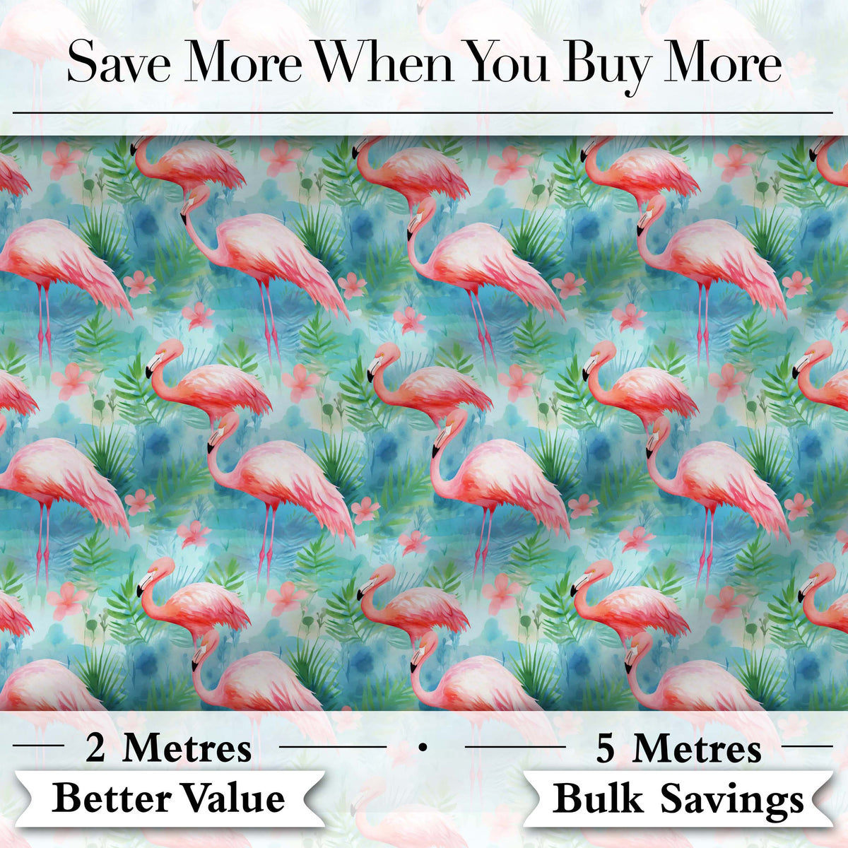 Tropical Pink Flamingo Jungle Leaves Watercolor Seamless Pattern Digital Print Fabric by the Metre UK Sewing Quilting Textile