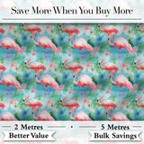 Tropical Pink Flamingo Jungle Leaves Watercolor Seamless Pattern Digital Print Fabric by the Metre UK Sewing Quilting Textile