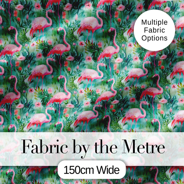 Flamingo Birds Botanical Floral Jungle Seamless Pattern Digital Print Fabric by the Metre UK Sewing Quilting Textile