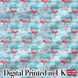 Cute Pink Flamingo Birds in Soft Blue Watercolor Lagoon Seamless Pattern Digital Print Fabric by the Metre UK Sewing Quilting Textile