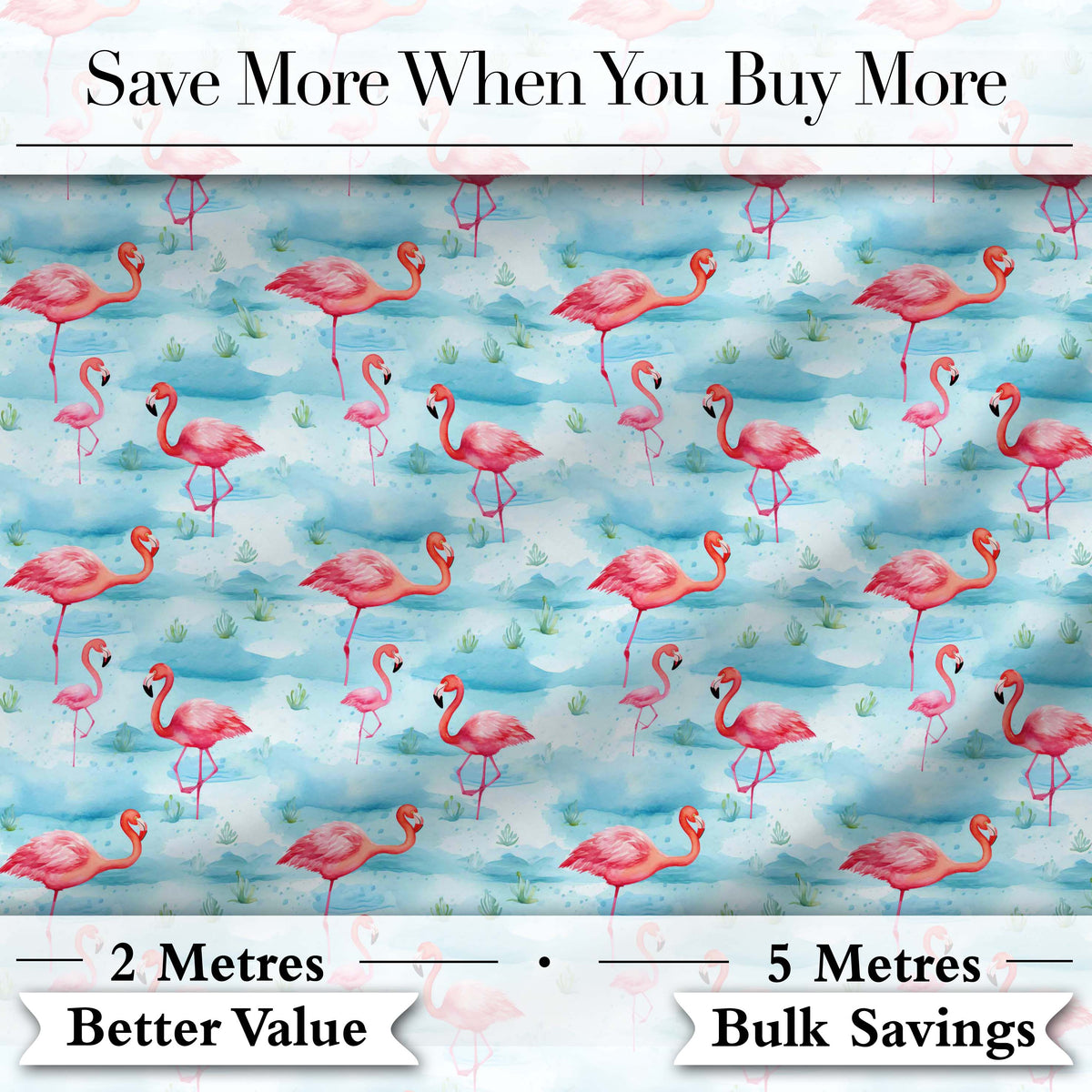Cute Pink Flamingo Birds in Soft Blue Watercolor Lagoon Seamless Pattern Digital Print Fabric by the Metre UK Sewing Quilting Textile