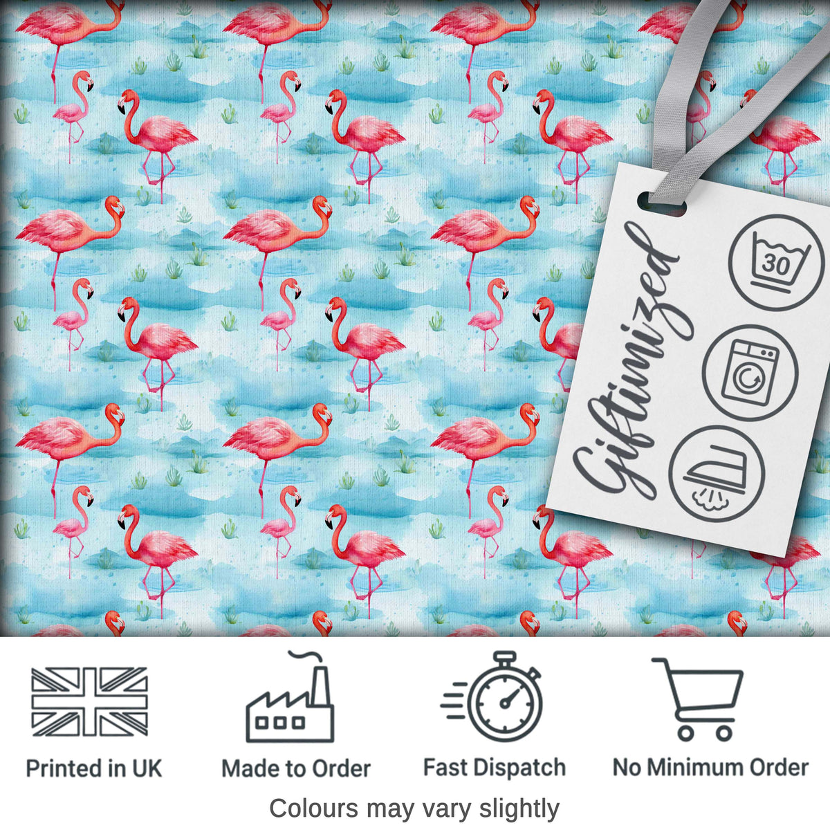 Cute Pink Flamingo Birds in Soft Blue Watercolor Lagoon Seamless Pattern Digital Print Fabric by the Metre UK Sewing Quilting Textile