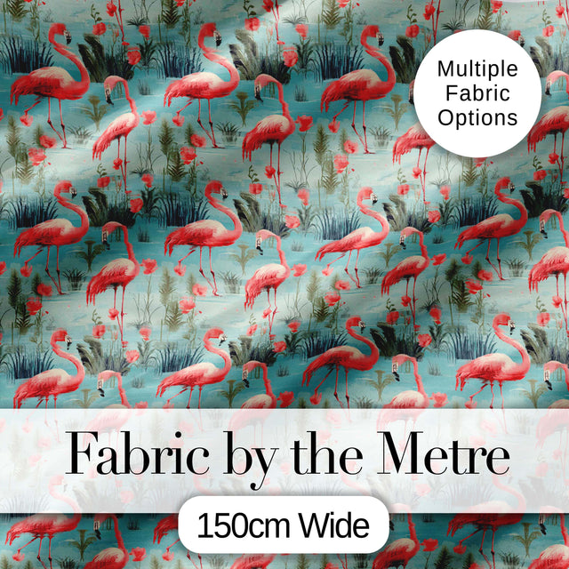 Elegant Flamingo Birds with Floral Wetland Background Seamless Pattern Digital Print Fabric by the Metre UK Sewing Quilting Textile