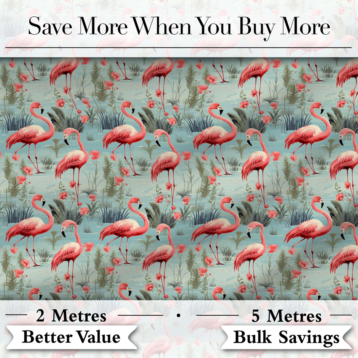 Elegant Flamingo Birds with Floral Wetland Background Seamless Pattern Digital Print Fabric by the Metre UK Sewing Quilting Textile