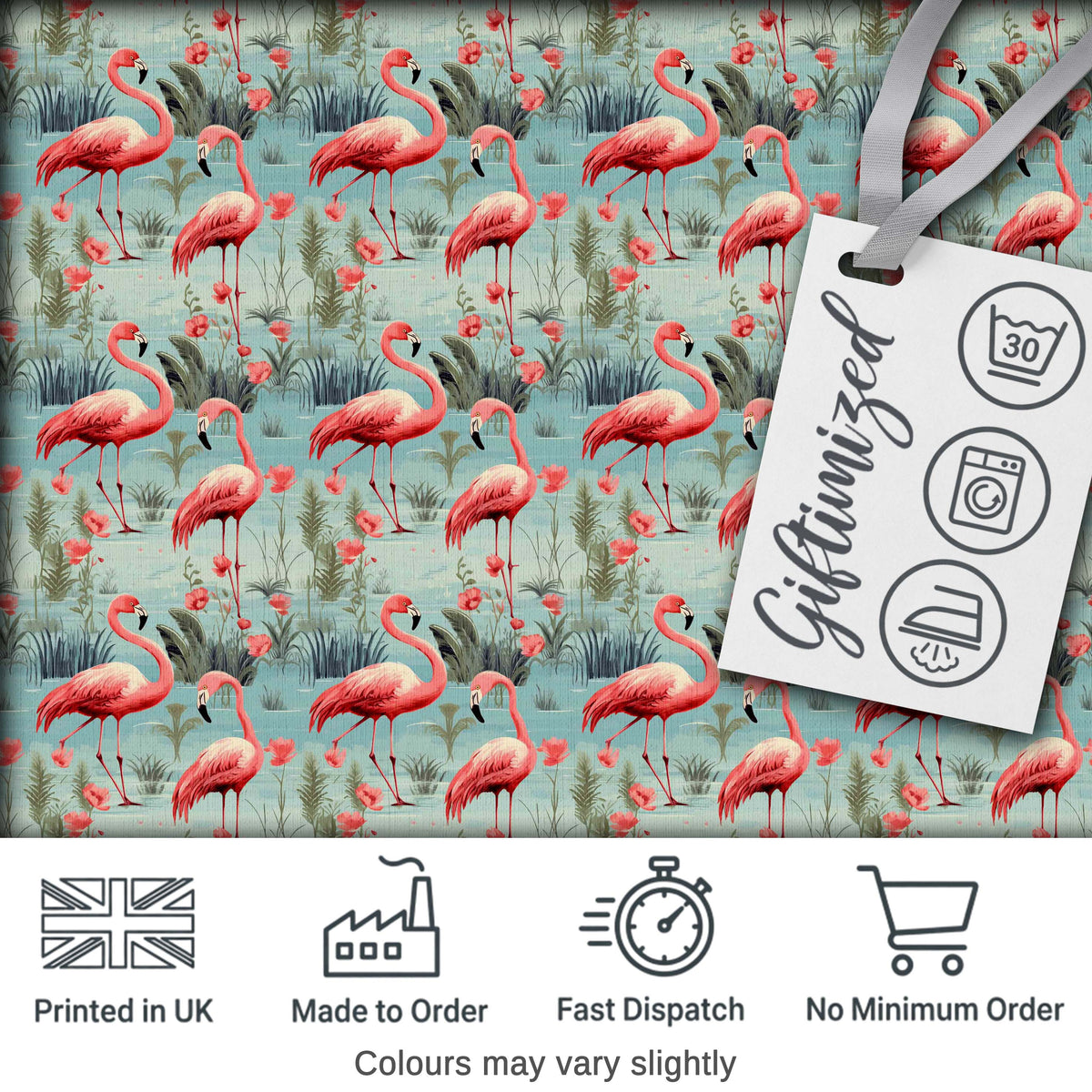 Elegant Flamingo Birds with Floral Wetland Background Seamless Pattern Digital Print Fabric by the Metre UK Sewing Quilting Textile