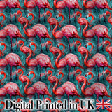 Vivid Pink Flamingo Flock in Deep Teal Water Seamless Pattern Digital Print Fabric by the Metre UK Sewing Quilting Textile