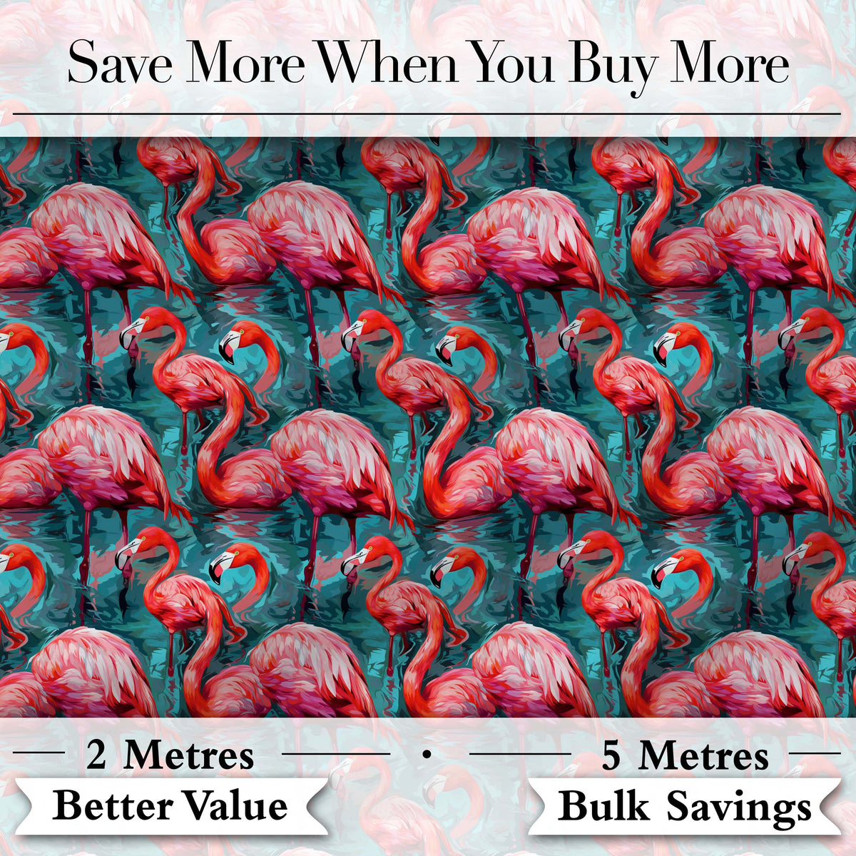 Vivid Pink Flamingo Flock in Deep Teal Water Seamless Pattern Digital Print Fabric by the Metre UK Sewing Quilting Textile