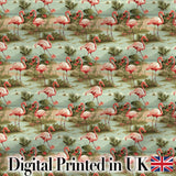 Tropical Flamingo Birds with Exotic Plants Scene Seamless Pattern Digital Print Fabric by the Metre UK Sewing Quilting Textile