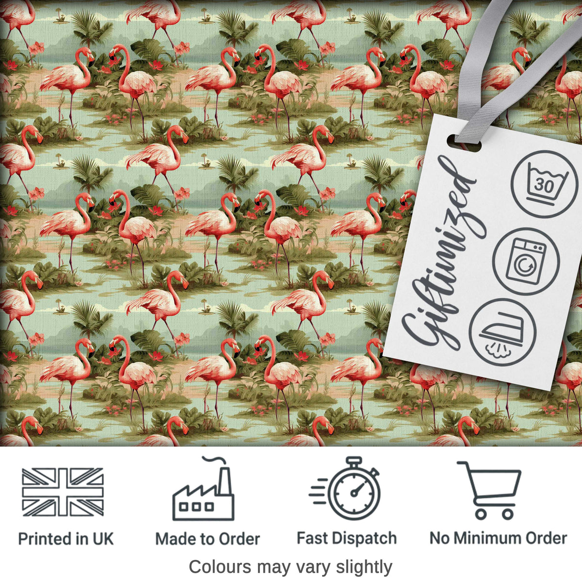 Tropical Flamingo Birds with Exotic Plants Scene Seamless Pattern Digital Print Fabric by the Metre UK Sewing Quilting Textile