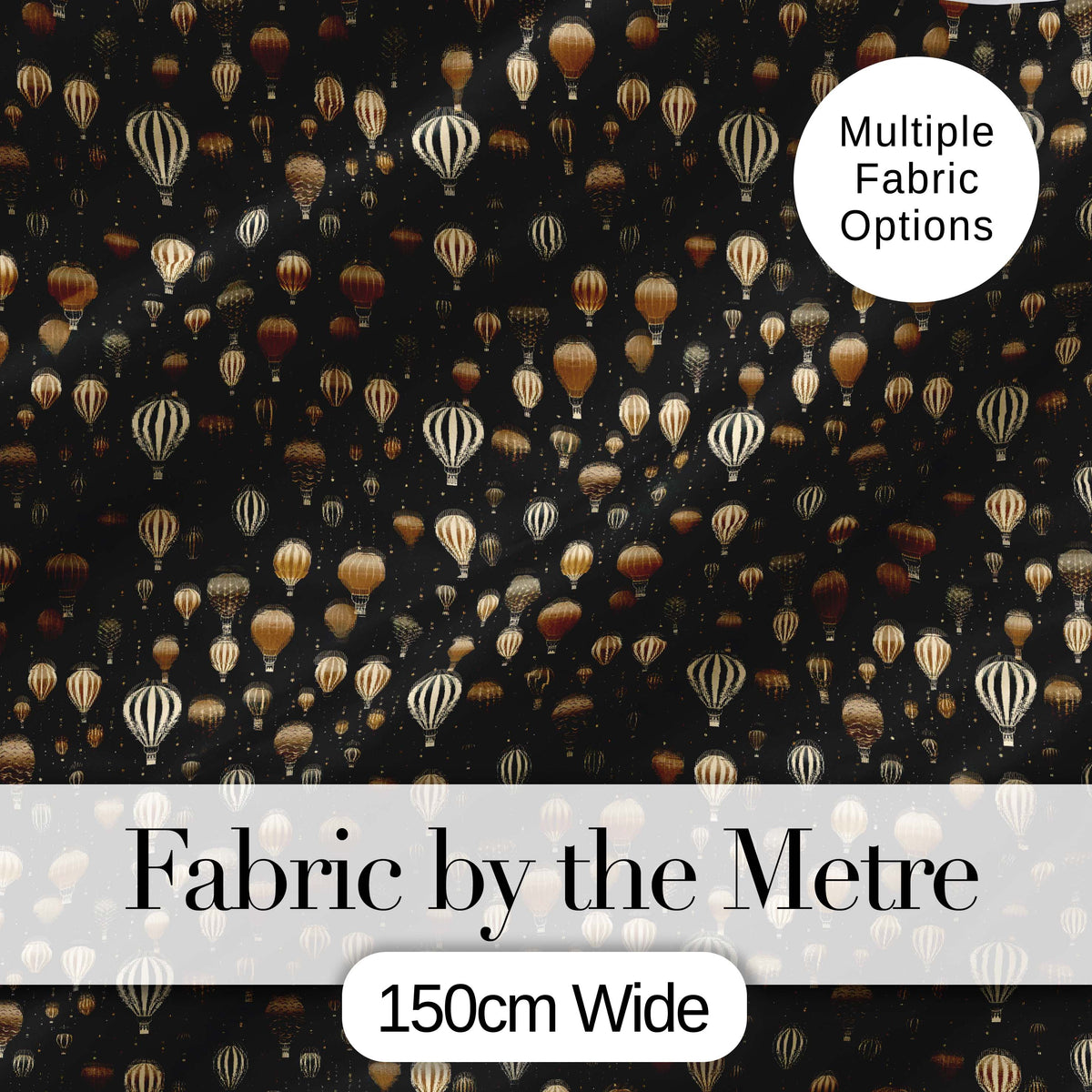 Luxury Gold Hot Air Balloons Night Sky Seamless Pattern Digital Print Fabric by the Metre UK Sewing Quilting Textile
