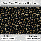 Luxury Gold Hot Air Balloons Night Sky Seamless Pattern Digital Print Fabric by the Metre UK Sewing Quilting Textile