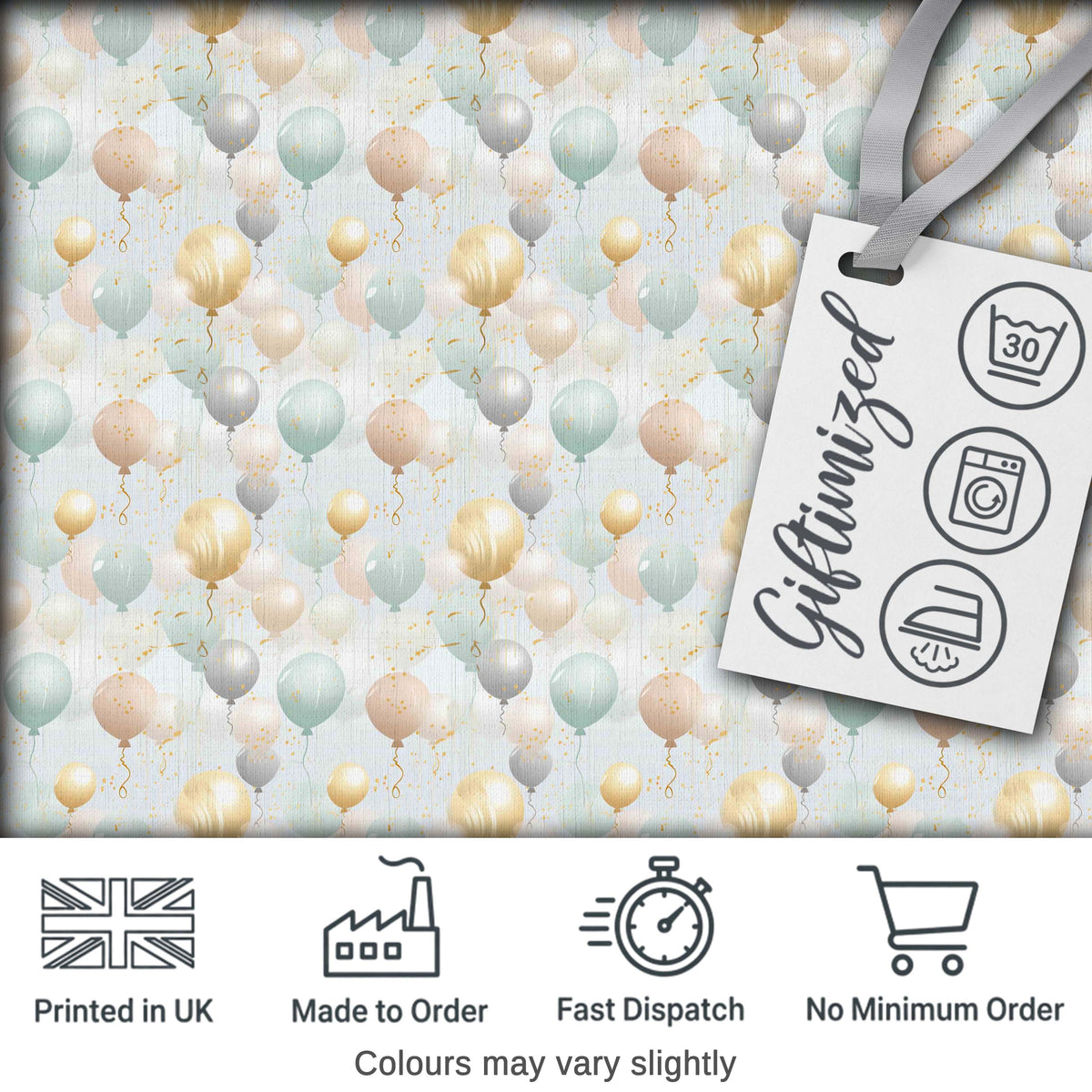 Elegant Pastel Balloon Party Seamless Pattern Neutral Celebration Background Digital Print Fabric by the Metre UK Sewing Quilting Textile