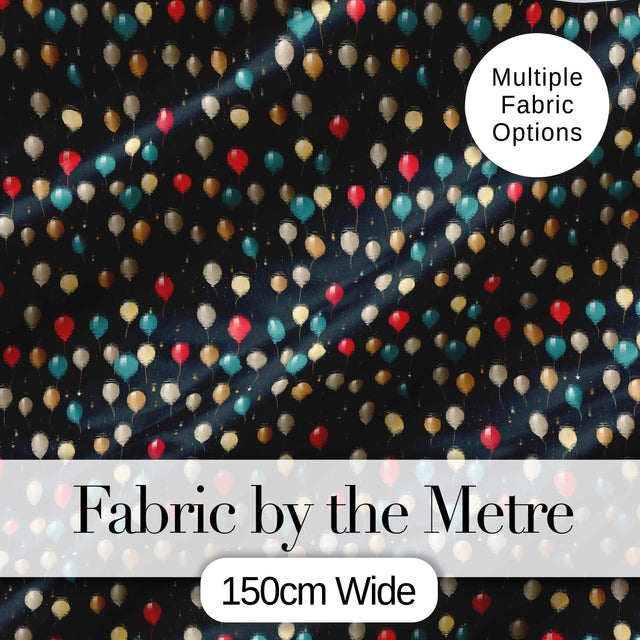 Dark Night Sky Balloon Celebration Seamless Pattern Elegant Party Theme Design Digital Print Fabric by the Metre UK Sewing Quilting Textile