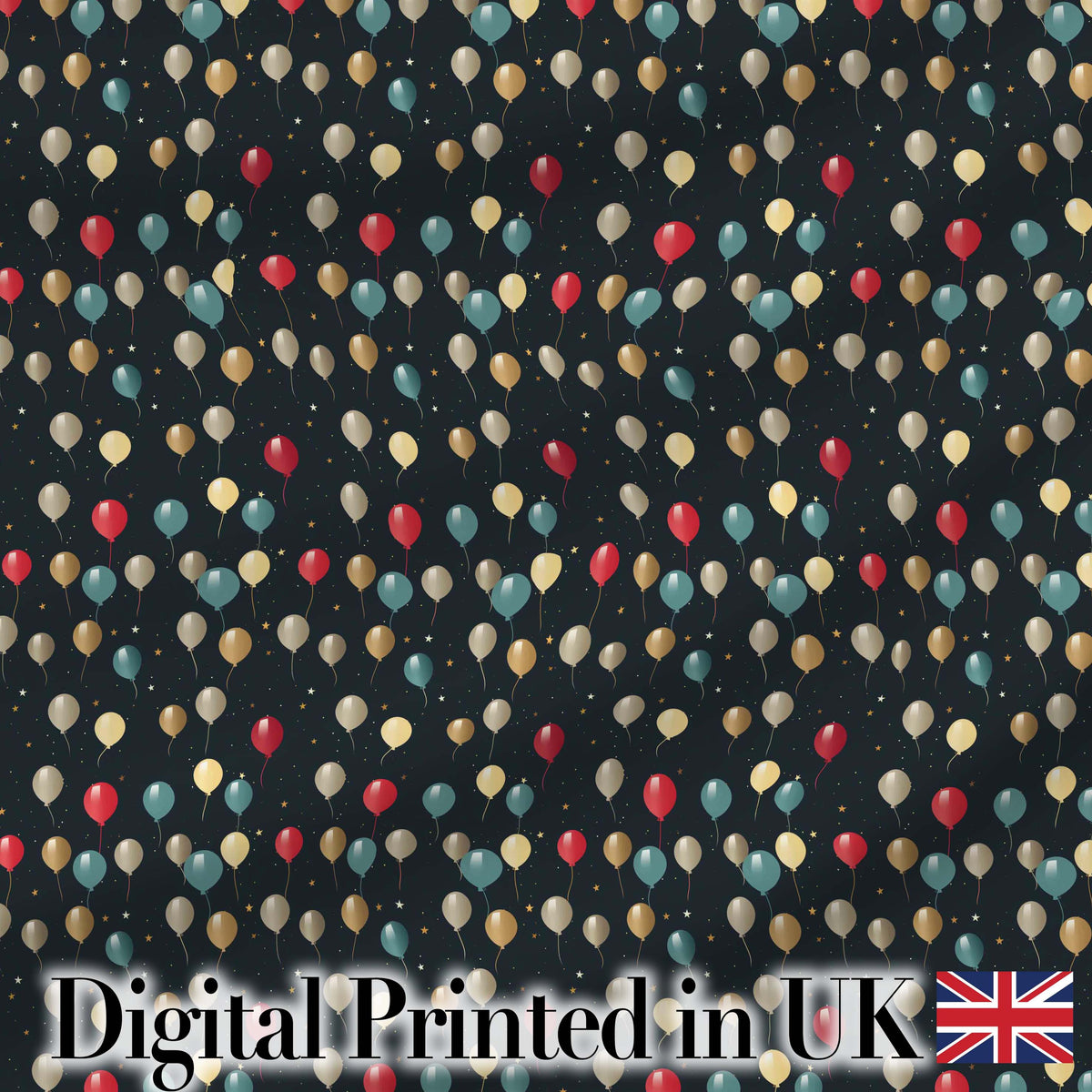 Dark Night Sky Balloon Celebration Seamless Pattern Elegant Party Theme Design Digital Print Fabric by the Metre UK Sewing Quilting Textile