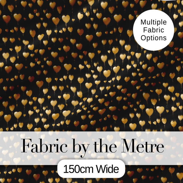 Golden Heart Balloon Luxury Seamless Pattern Celebration Background Design Digital Print Fabric by the Metre UK Sewing Quilting Textile
