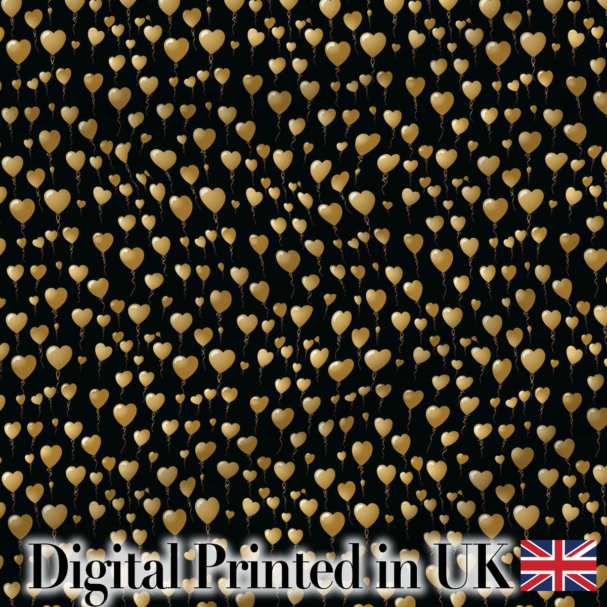 Golden Heart Balloon Luxury Seamless Pattern Celebration Background Design Digital Print Fabric by the Metre UK Sewing Quilting Textile