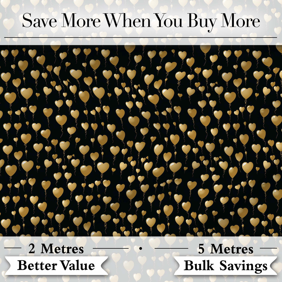 Golden Heart Balloon Luxury Seamless Pattern Celebration Background Design Digital Print Fabric by the Metre UK Sewing Quilting Textile