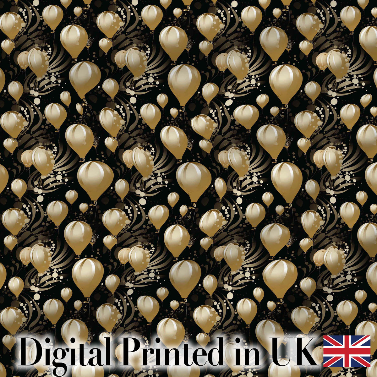 Gold Balloon Glamorous Seamless Pattern Elegant Celebration Background Design Digital Print Fabric by the Metre UK Sewing Quilting Textile