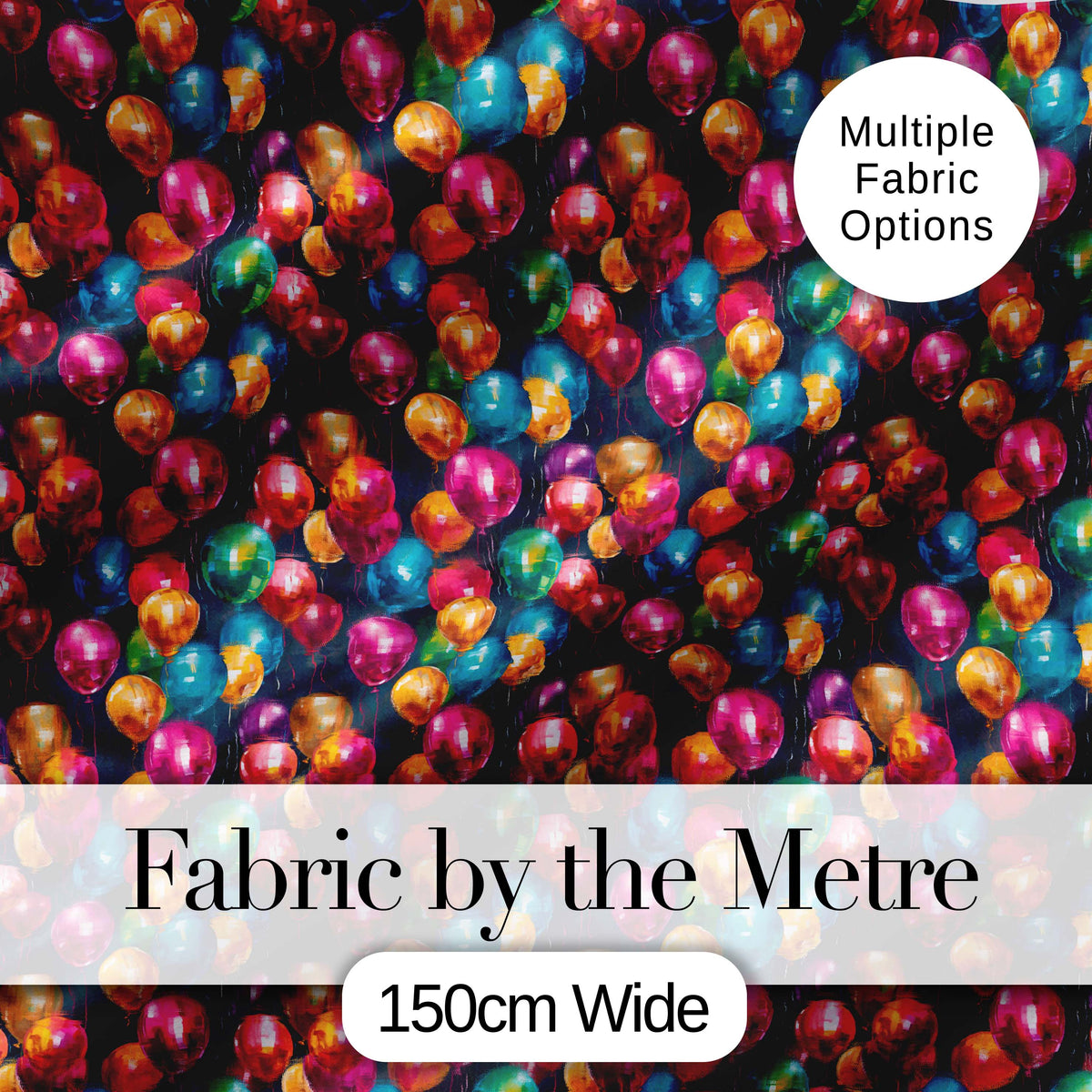 Colorful Party Balloons on Dark Background Seamless Pattern Digital Print Fabric by the Metre UK Sewing Quilting Textile