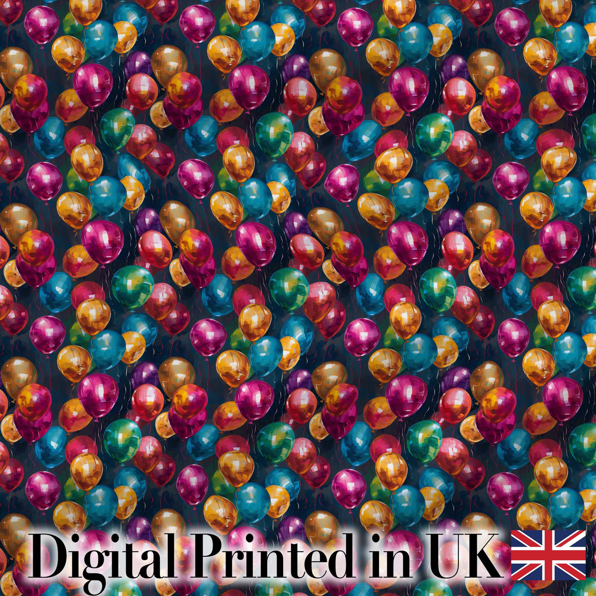 Colorful Party Balloons on Dark Background Seamless Pattern Digital Print Fabric by the Metre UK Sewing Quilting Textile