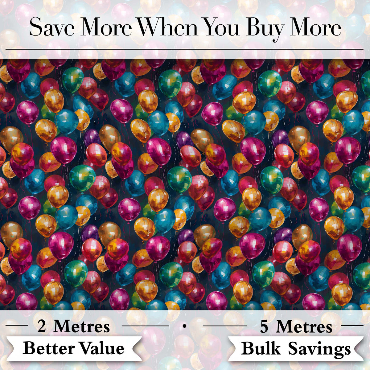 Colorful Party Balloons on Dark Background Seamless Pattern Digital Print Fabric by the Metre UK Sewing Quilting Textile