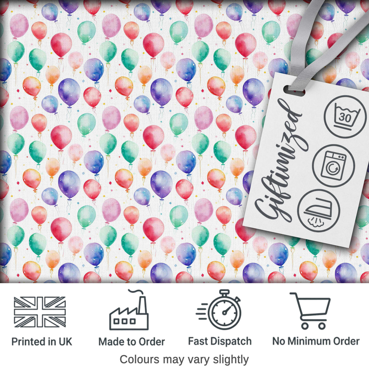 Soft Pastel Watercolor Balloons Floating Seamless Pattern Digital Print Fabric by the Metre UK Sewing Quilting Textile