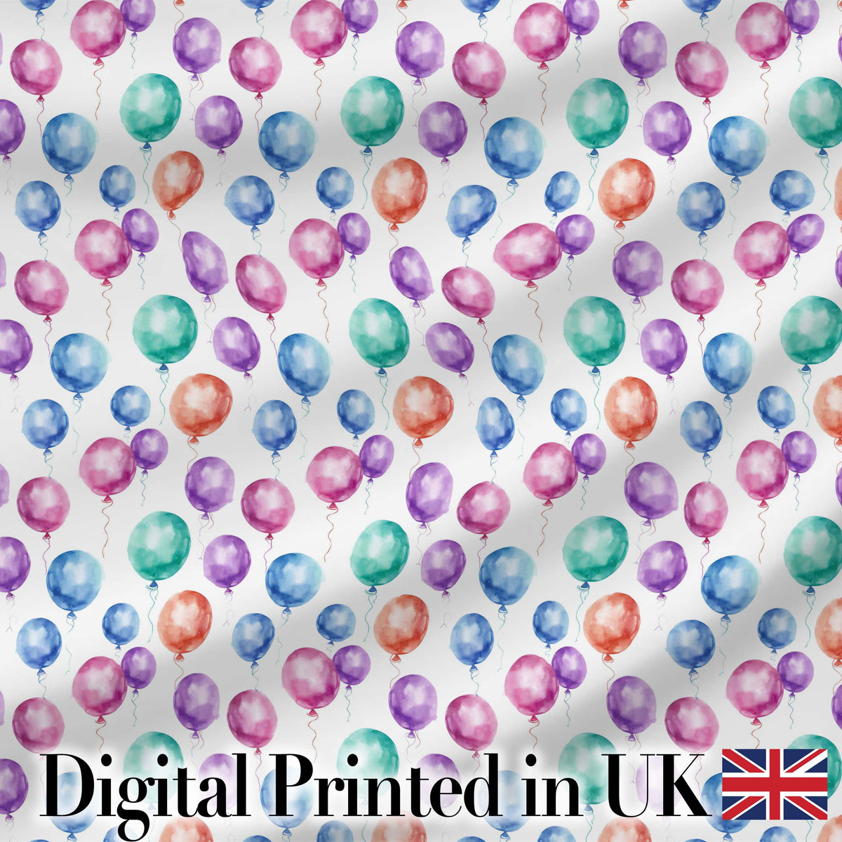 Bright Watercolor Balloons with Blue Purple Tones Seamless Pattern Digital Print Fabric by the Metre UK Sewing Quilting Textile