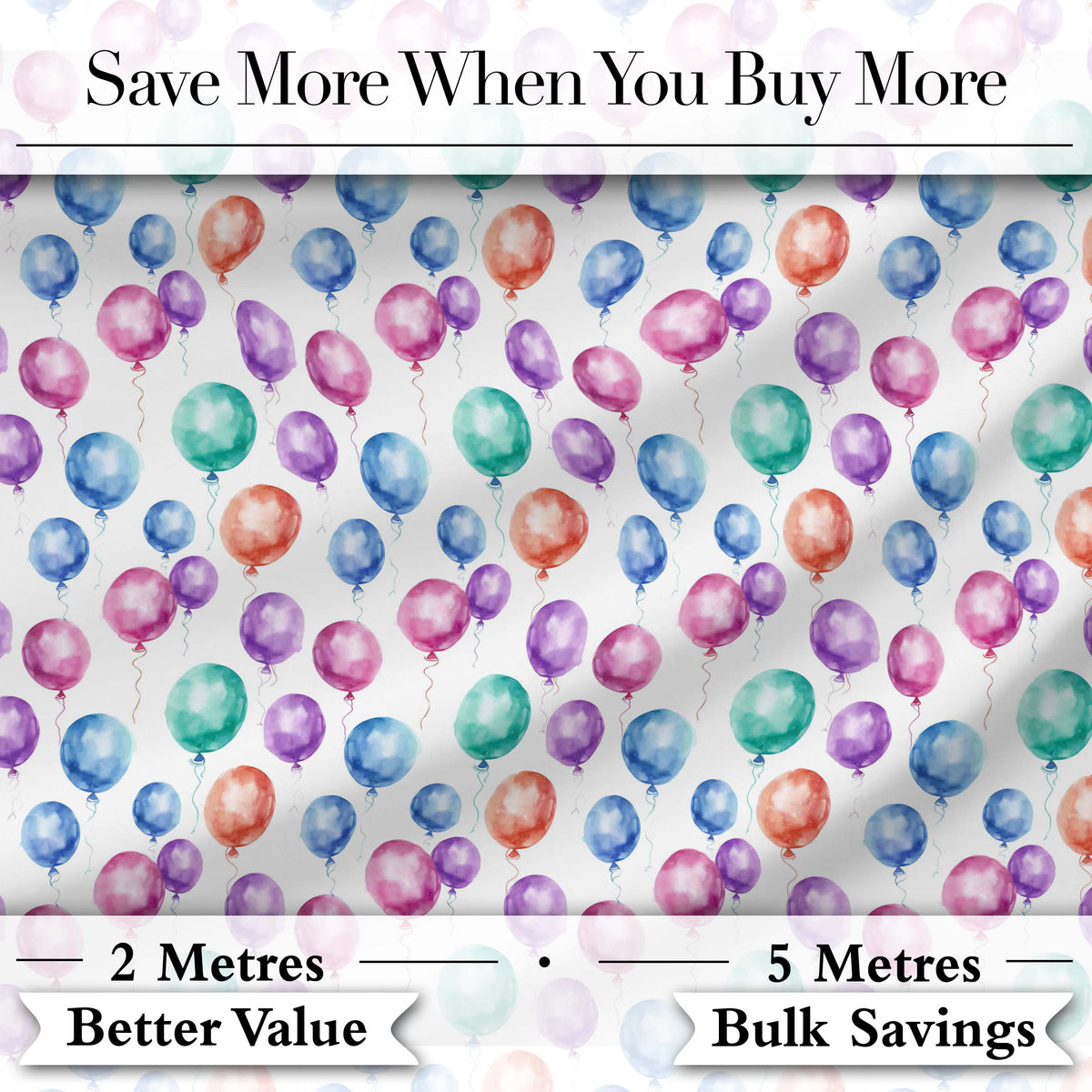 Bright Watercolor Balloons with Blue Purple Tones Seamless Pattern Digital Print Fabric by the Metre UK Sewing Quilting Textile