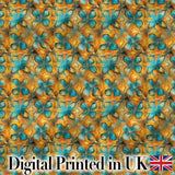 Abstract Teal and Orange Floral Geometric Seamless Pattern Digital Print Fabric by the Metre UK Sewing Quilting Textile