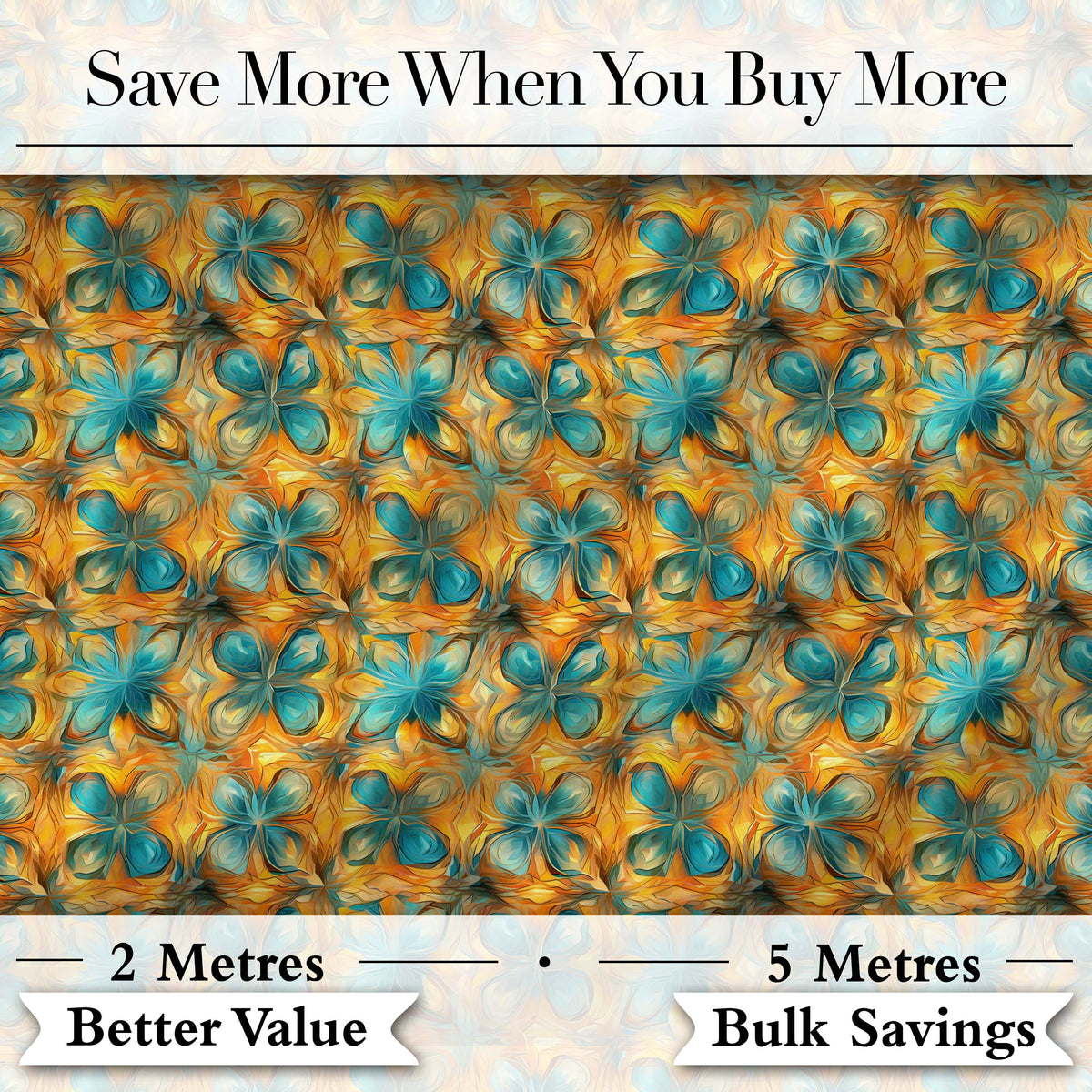 Abstract Teal and Orange Floral Geometric Seamless Pattern Digital Print Fabric by the Metre UK Sewing Quilting Textile