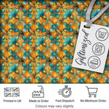 Abstract Teal and Orange Floral Geometric Seamless Pattern Digital Print Fabric by the Metre UK Sewing Quilting Textile
