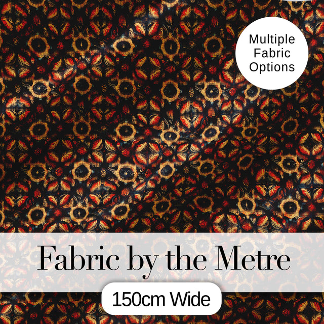 Rich Red Black Ornamental Floral Tile Seamless Pattern Digital Print Fabric by the Metre UK Sewing Quilting Textile