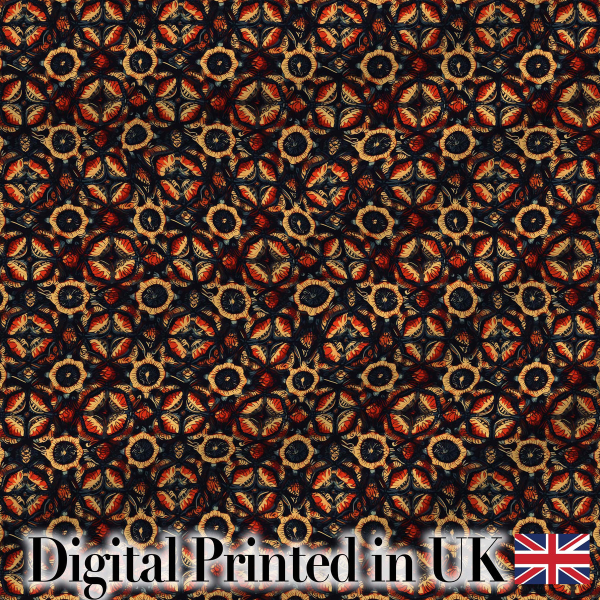 Rich Red Black Ornamental Floral Tile Seamless Pattern Digital Print Fabric by the Metre UK Sewing Quilting Textile