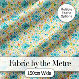 Bright Blue Yellow Watercolor Floral Seamless Pattern Digital Print Fabric by the Metre UK Sewing Quilting Textile