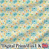 Bright Blue Yellow Watercolor Floral Seamless Pattern Digital Print Fabric by the Metre UK Sewing Quilting Textile