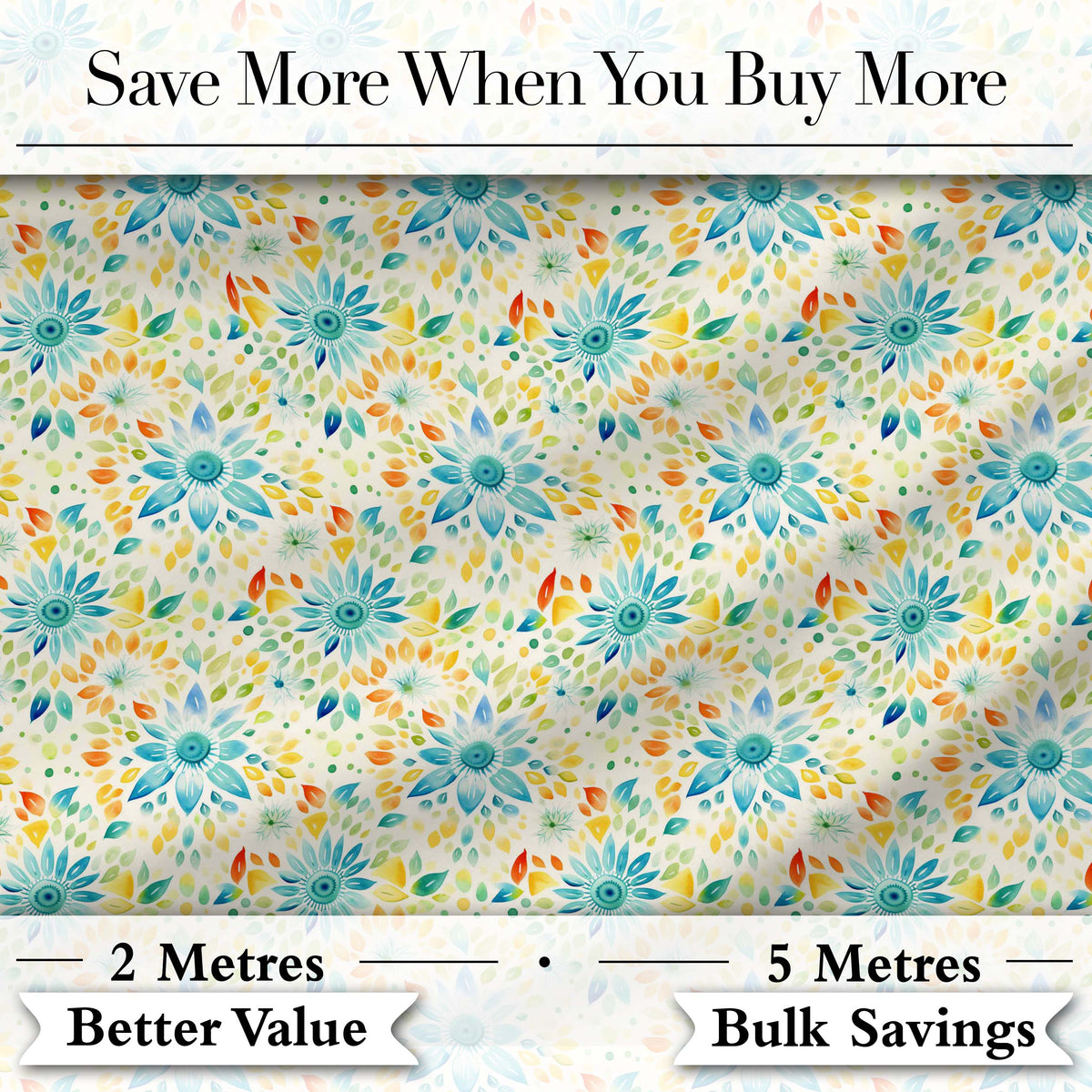 Bright Blue Yellow Watercolor Floral Seamless Pattern Digital Print Fabric by the Metre UK Sewing Quilting Textile