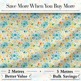 Bright Blue Yellow Watercolor Floral Seamless Pattern Digital Print Fabric by the Metre UK Sewing Quilting Textile