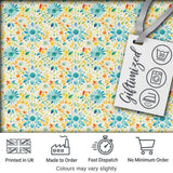 Bright Blue Yellow Watercolor Floral Seamless Pattern Digital Print Fabric by the Metre UK Sewing Quilting Textile