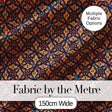 Geometric Floral Pattern with Orange Teal and Gold Symmetry Digital Print Fabric by the Metre UK Sewing Quilting Textile